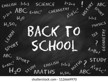 Back to school. Chalk lettering on black chalk board