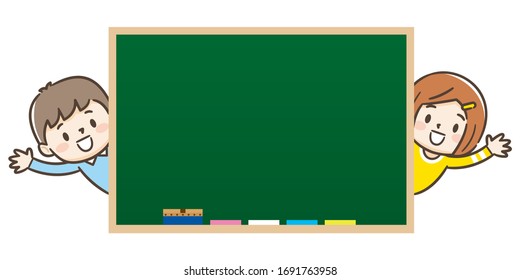 Zurück zur Schultafel mit einer Gruppe von Kindern.