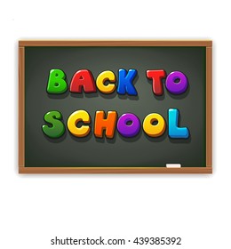 Back to school chalkboard. Cartoon letters design element.