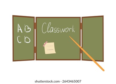 Back to school Chalkboard with chalk on blackboard. Template of a school blackboard with hand drawn accessories and copyspace. Banner template with school supplies frame. Vector illustration
