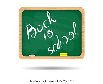 Back to School, Chalkboard with Chalk and Sponge, Education Concept, Hand Drawn, Realistic Vector 3D Illustration 