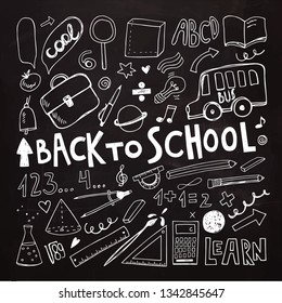 Back to school. Chalkboard doodle set. Freehand drawing - Vector