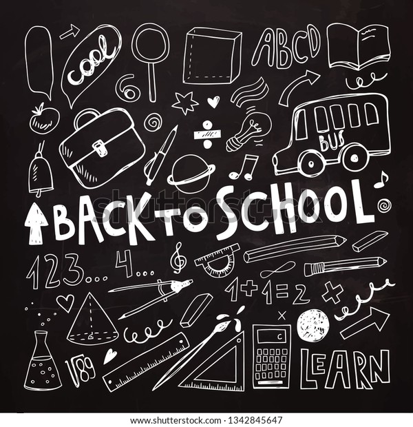 Back School Chalkboard Doodle Set Freehand Stock Vector (Royalty Free ...