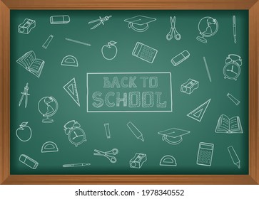 back to school chalkboard with doodles