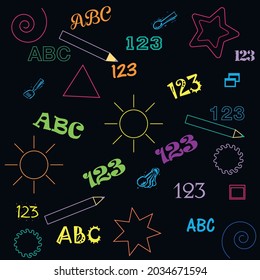 Back to school chalkboard with doodles. Vector seamless pattern