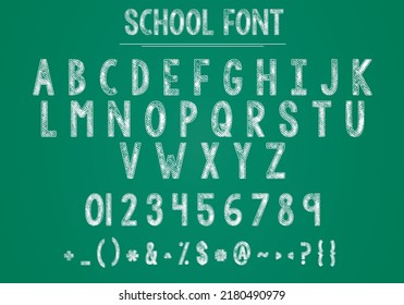 Back to School Chalkboard Font,  Letters and Numbers, Vector Illustration