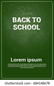 Back To School Chalked Doodle Background On Green Board With Copy Space Vector Illustration