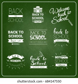 Back To School Chalked Label On Green Board Background Vector Illustration
