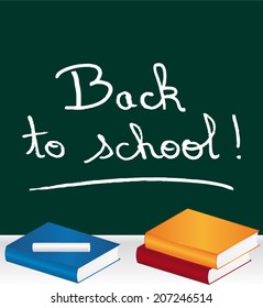 Back to school ! chalked on blackboard. Vector classroom illustration.