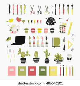  Back to school. Chancellery, office. Education vector set. 