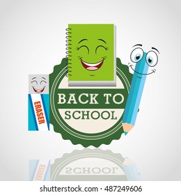 back to school with character supplies vector illustration design