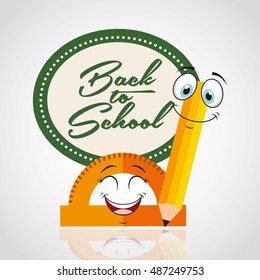 back to school with character supplies vector illustration design