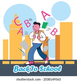 Back to school , Character vector with abstract and white background isolated 