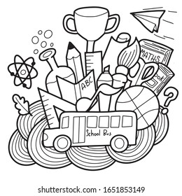 Back to school characters background template with funny education cartoon mascots.