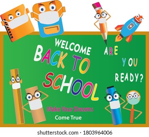 Back to school characters  with  colorful funny school cartoon mascots