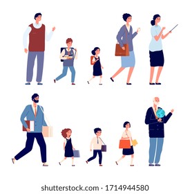 Back to school characters. Education teens, children preparing studying. Isolated college pupils, teenagers and teachers vector illustration