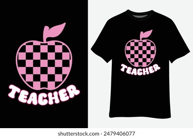 Zurück zur Schule Kariertes Apple Lehrer Schachbrett Lehrer T-Shirt Design