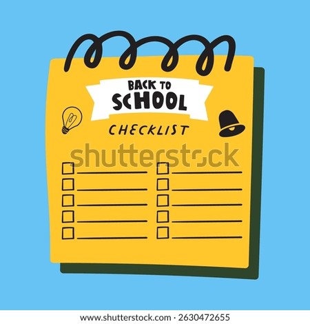 Back to school checklist. Flat vector illustration on blue background.