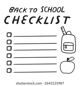 De volta à lista da escola. Desenho desenhado à mão. Ilustração sobre fundo branco.