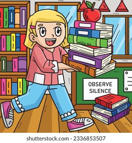 Back to School Child Carrying Books Colored 