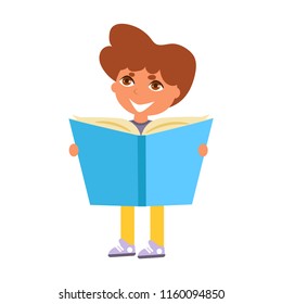 Back to school Child reading book Vector. Cartoon. Isolated art on white background. Flat