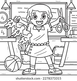 Página Volver a la escuela niño con tijeras coloreando 
