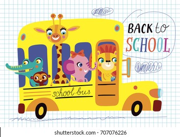 Back to school. Childish illustration on a white background. School bus in vector.
