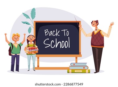 Back to school children cartoon education background banner concept. Vector graphic design illustration