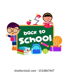 Back to School Children Cartoon Vector Template Design Illustration