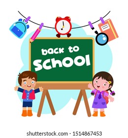 Back to School Children Cartoon Vector Template Design Illustration