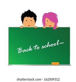 back to school with children color vector illustration