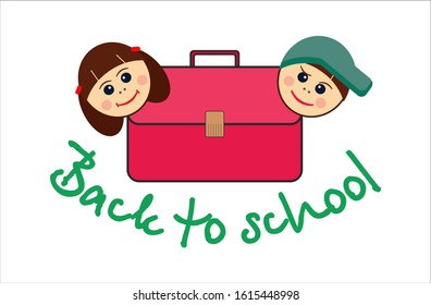 Back to school - children, girl and boy, and school satchel 