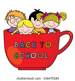 Back to school. Children inside a cup