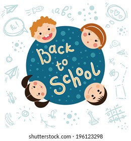 Back to school children on doodle background