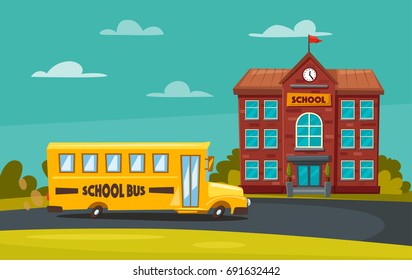 Back to school. Children on the yard. Cartoon vector illustration