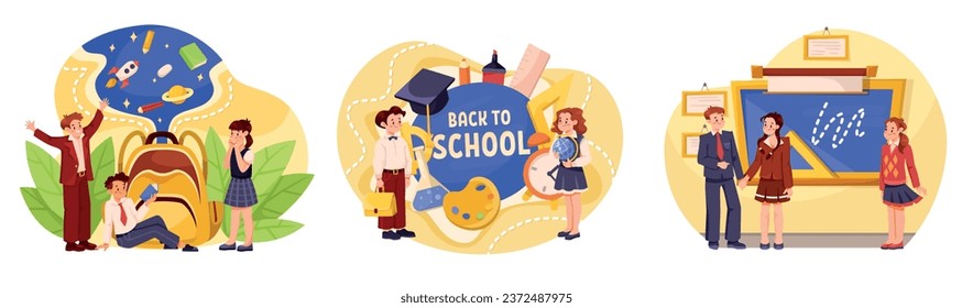 Back to School with Children Pupil Characters Vector Set