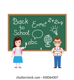 back to school children pupils chalkboard isolated on white background