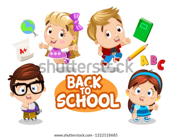 Back School Children Pupils Happy Return Stock Vector Royalty Free