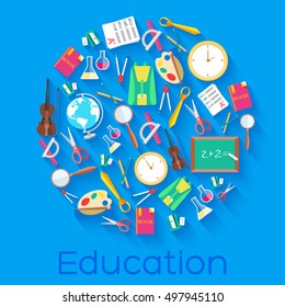 back to school circle flat icons concept. Vector illustration design