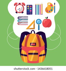 back to school class bag supplies vector illustration