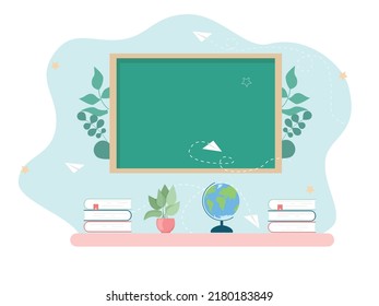 Back to school class blackboard, books