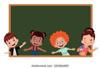 back to school classroom school board and cute kids