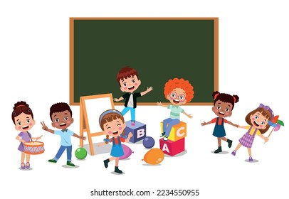 back to school school classroom and cute happy students