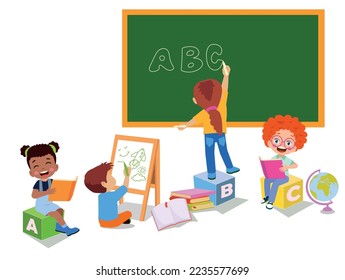 back to school school classroom and cute happy students