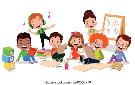 back to school school classroom and cute happy students