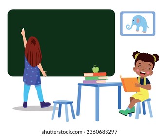 back to school school classroom and cute happy students