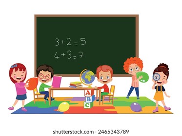 back to school school classroom and cute happy studentsback to school school classroom and cute happy students