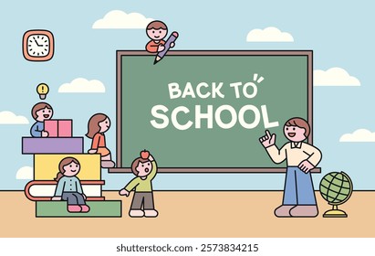 Back to School Classroom Illustration with Kids and Teacher. school poster concepts.