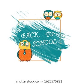 Back to school. Clever owl in a tie on a white background. Beautiful cartoon doodle owls in sketch style. Orange. Vector illustration in trendy arch tones.