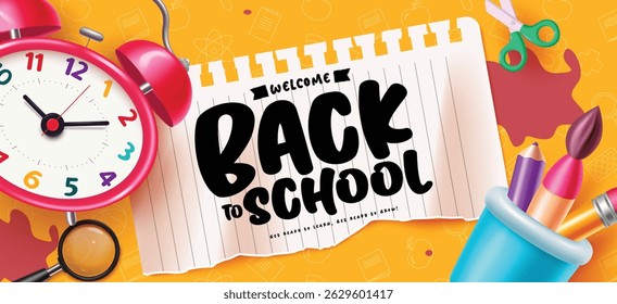 Back to school clipart banner in yellow background pattern design, Vector illustration.